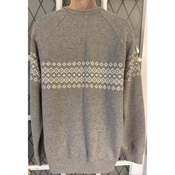 Gap Sweater Mens XL Gray Fair Isle Crew Neck Merino Wool Blend Pullover Casual - Picture 3 of 7